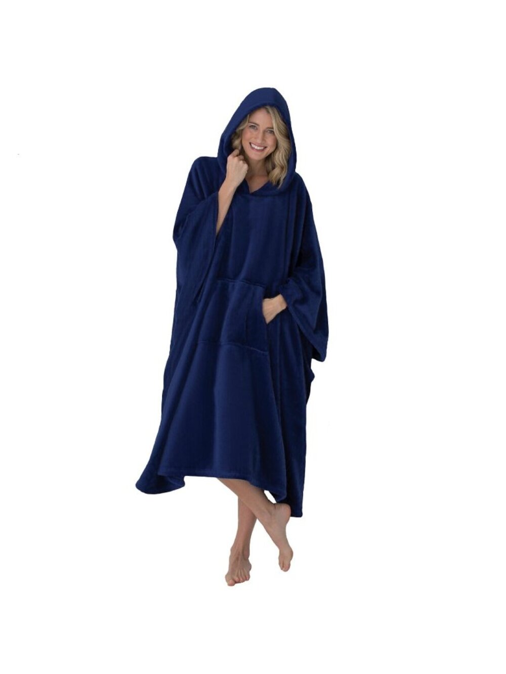 PajamaGram Womens Wearable Throw Bathrobe Dark Blue Twilight Onesize